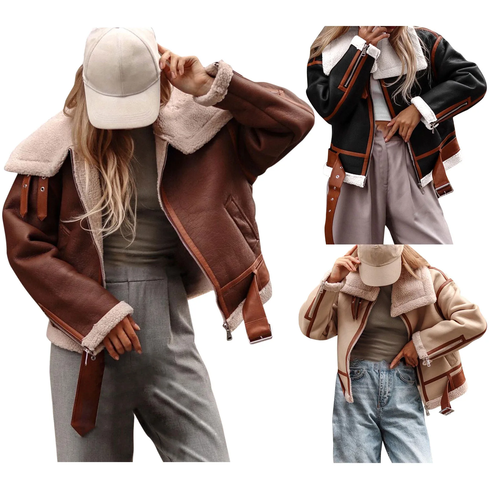 

Autumn Winter Winter Women Fleece Coat Outwear Warm Lapel Motor Jacket Thermal Leather Jacket