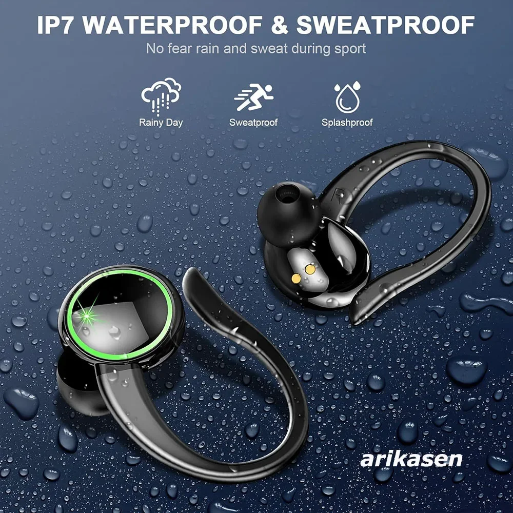 Headphones Bluetooth 5.3 Wireless Bass Stereo Over Ear Earbuds ENC Noise Cancelling Mic With Earhooks 48H Playback LED Display_voghion.com