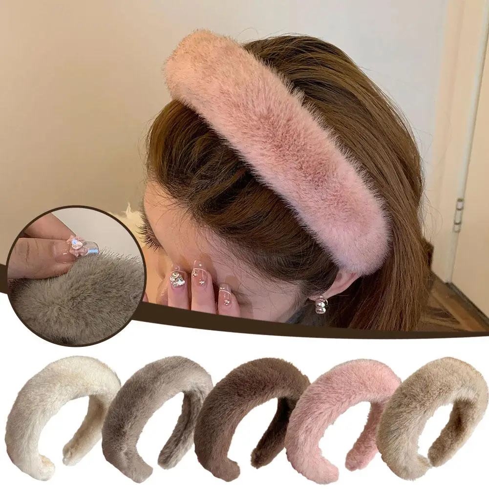 

Retro Winter Imitation Mink Fur Faux Fur Hairbands Furry Hair Women Plush Girls Hair Thicken Accessories Gift Widen Hoop So T6d0