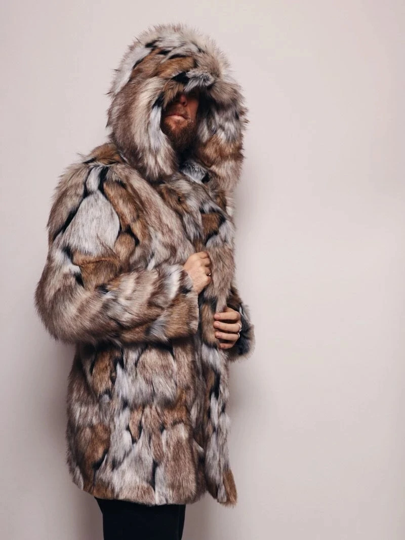 Men's New Faux Fur Coat Medium Length High Quality Comfortable Warm Faux Fox Fur Coat