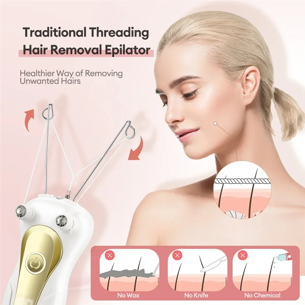 KEMOKO Cotton Thread Epilator Electric Women Facial Hair Remover Defeather Instant Hair Removal Threading Depilation LCD Display 3