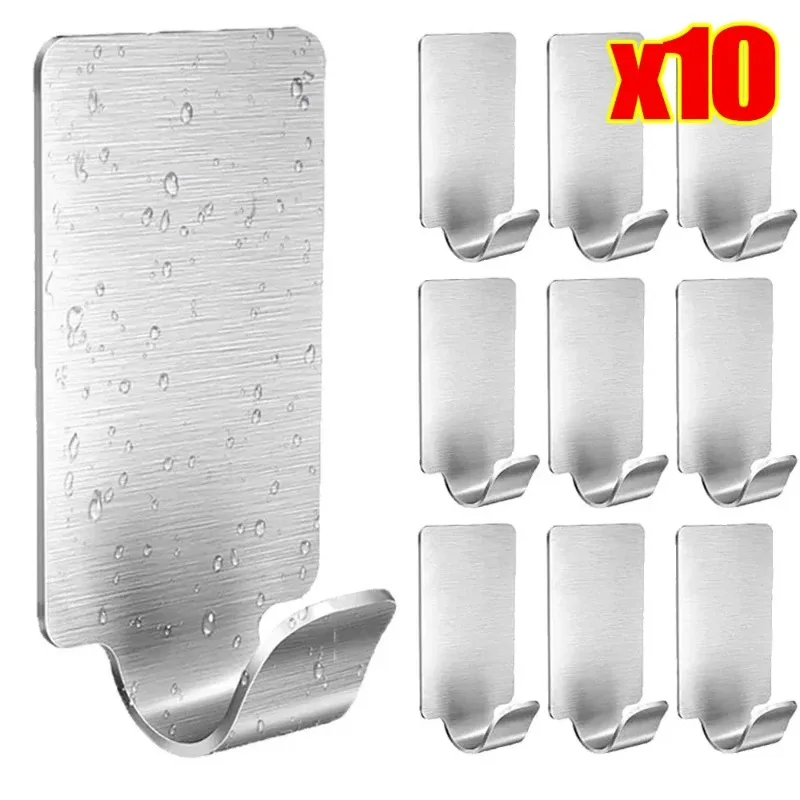 Self Adhesive Hook Stainless Steel Wall Hanger Bathroom Organizer Towel Rack Kitchen Holder Shelf