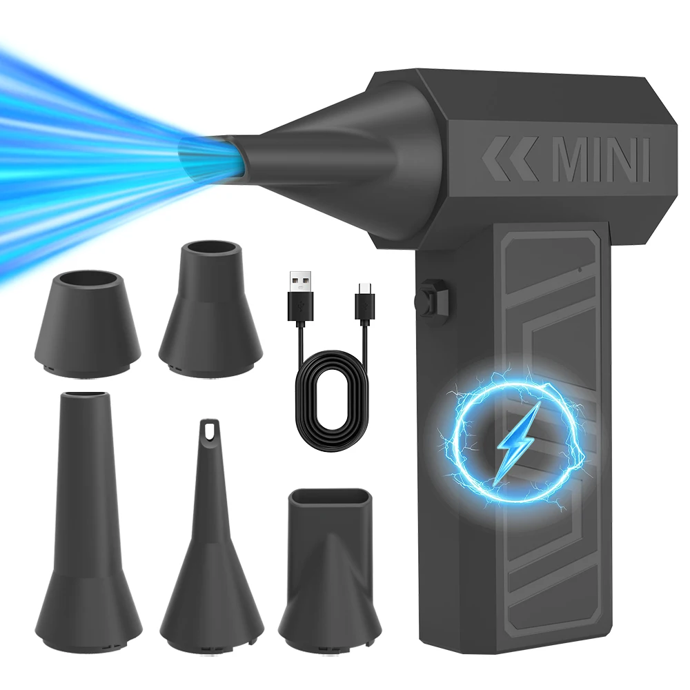 מפוח אוויר עוצמתי 130000RPM 3 הילוכים מתכוונן טורבו ג'ט מפוח אוויר דחוס אלחוטי עם 5 יחידות חרירי החלפה