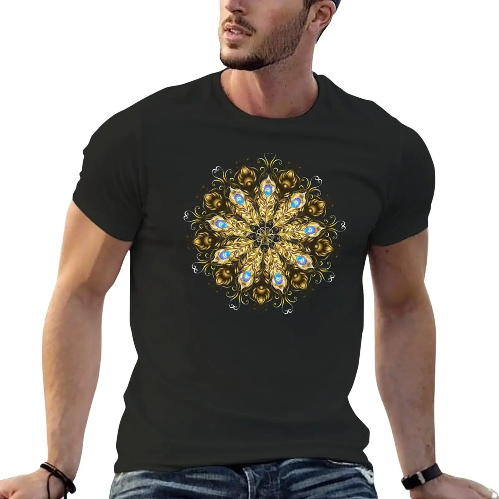 

Mandala of the Golden Peacock Feathers T-Shirt heavyweights sublime tops fruit of the loom mens t shirts