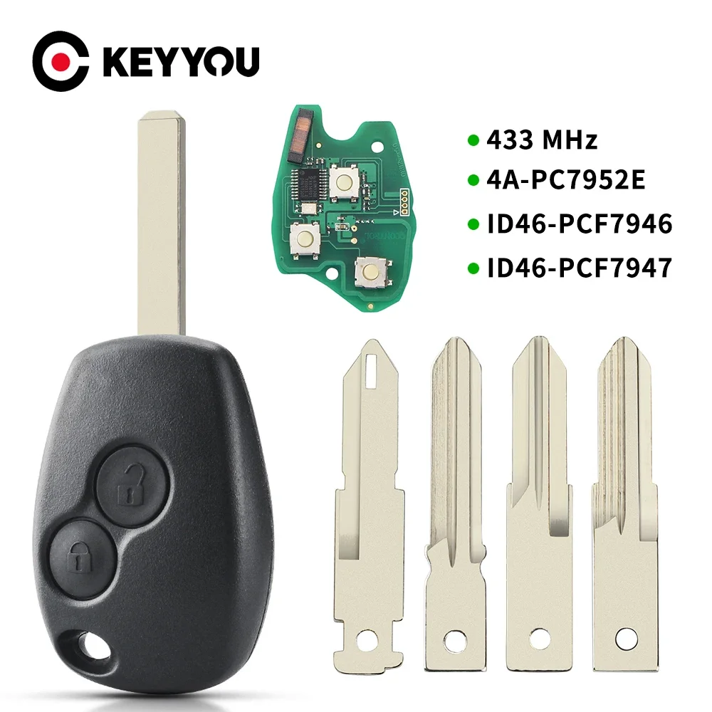 KEYYOU Zdalny kluczyk samochodowy 433MHz do Renault Trafic Vauxhall Vivaro Sandero Logan Symbol Dacia Duster 4A PCF7961M HITAG AES Chip