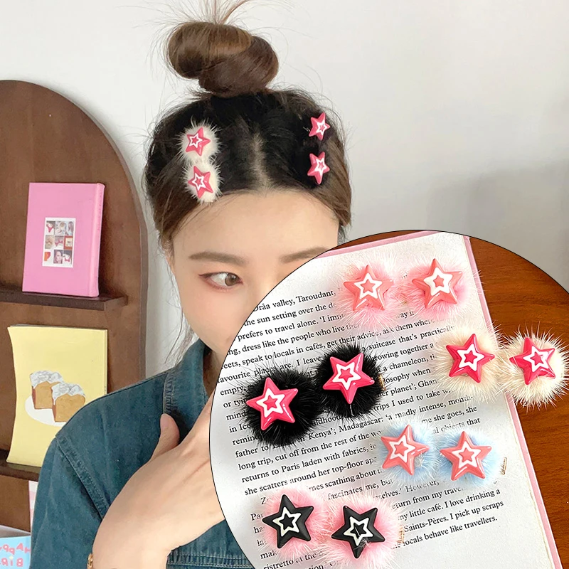 Cute Cartoon Hair Accessory Pentagon Star Hair Clip Sweet Girly Heart Plush Bangs Side Clip Hair Clip Everything Goes With It and so the story goes 1 cd