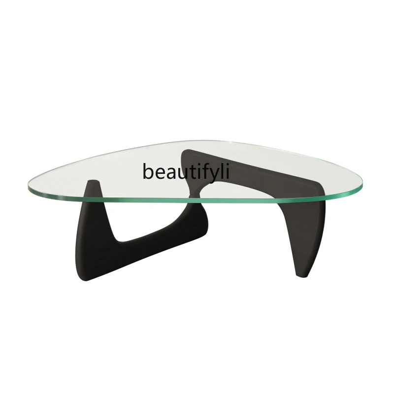 

Modern Minimalist Designer Triangle Coffee Table Modern Small Apartment Tempered Glass Black Solid Wood Creative Art