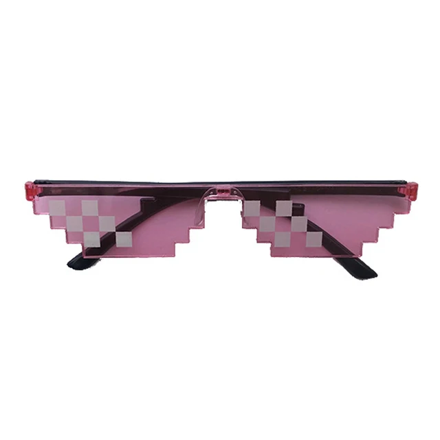 Thug Life Mosaic Glasses Sunglasses Men Women 8 Bit Coding Pixel Trendy Cool Super Party Funny Vintage Shades Eyewear Pink
