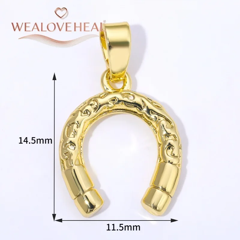 2026 Neue 18K vergoldete Messing-Hufeisen-Anhänger, mit Zirkonia besetzte Hufeisen-Charms für DIY-Halsketten-Schmuckherstellungszubehör – Detail 29
