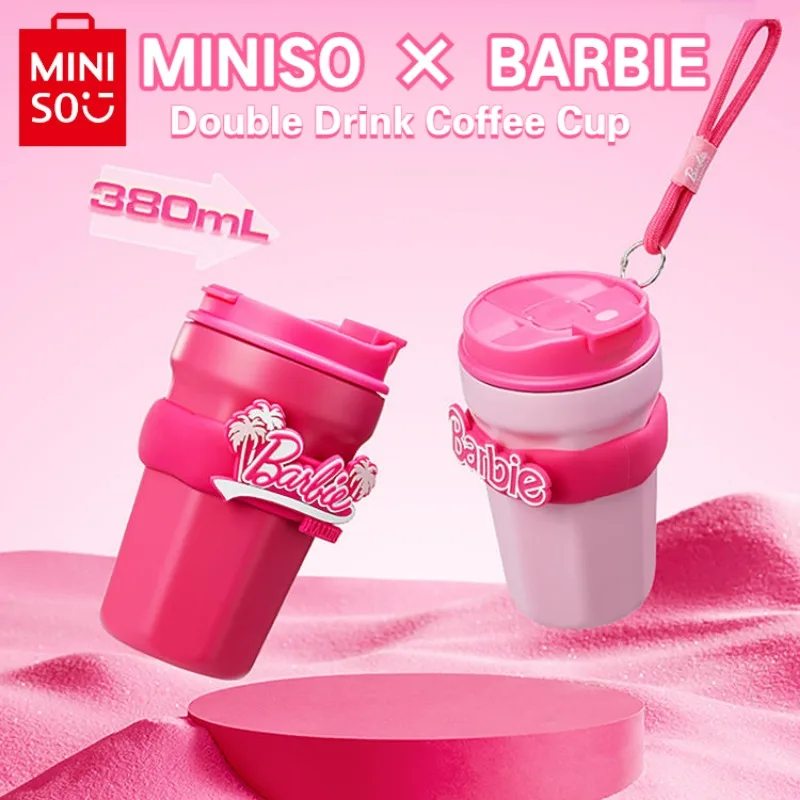 Miniso Barbie Capsule Series Double Drink Coffee Cup Portable Thermos Water Cup Pink Creative High-Look Travel Cup Girl Gift