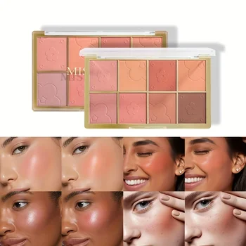 8-Color Matte Blush Palette Portable Sweatproof Long-Lasting Natural Cheek Makeup Skin-Fit Blusher Compact for Makeup Enthusiast