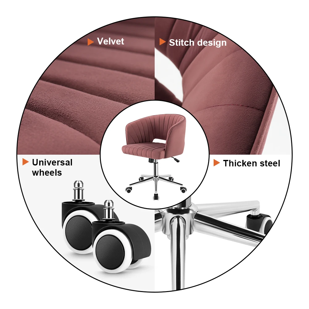 KKTONER Office Chair Velvet Desk Chair Swivel Armchair Cute Modern Fabric Home Office Desk Chairs with Wheels Adjustable Chair 4