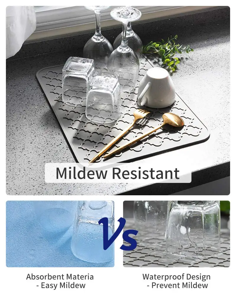Silicone Drying Mats for Kitchen Counter Eco-Friendly Non-Slip Easy to Clean Heat Resistant Mat-Kitchen Gadgets Kitchen
