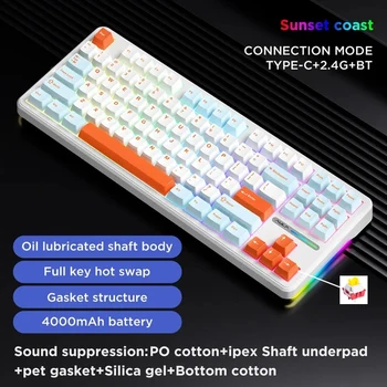 AULA F87Pro Mechanical Keyboard 2.4g/Usb/Bluetooth Tri Mode Wireless 87 Key 5 Layer Silencing Filling Suitable For Gaming+Typing 12