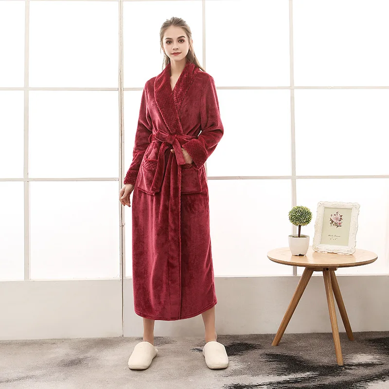 Plush Flannel Bathrobe for Women Long, Warm, Winter Night Robe 26