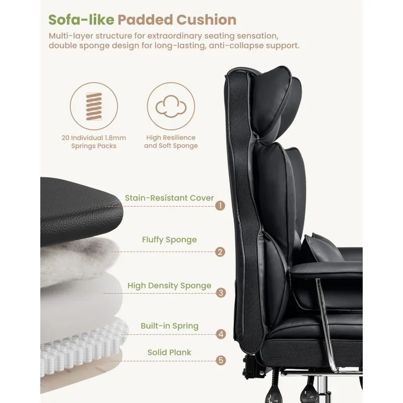 Desk Tall Executive Footrest, Ergonomic Reclining High Back Lumbar Support (Black)