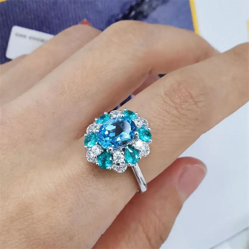 

Newest Jewelry Best Seller Ring With 100% Natural Switzerland Blue Gemstone 7*9mm Silver Ring For Lady Best Lady Gift Dating