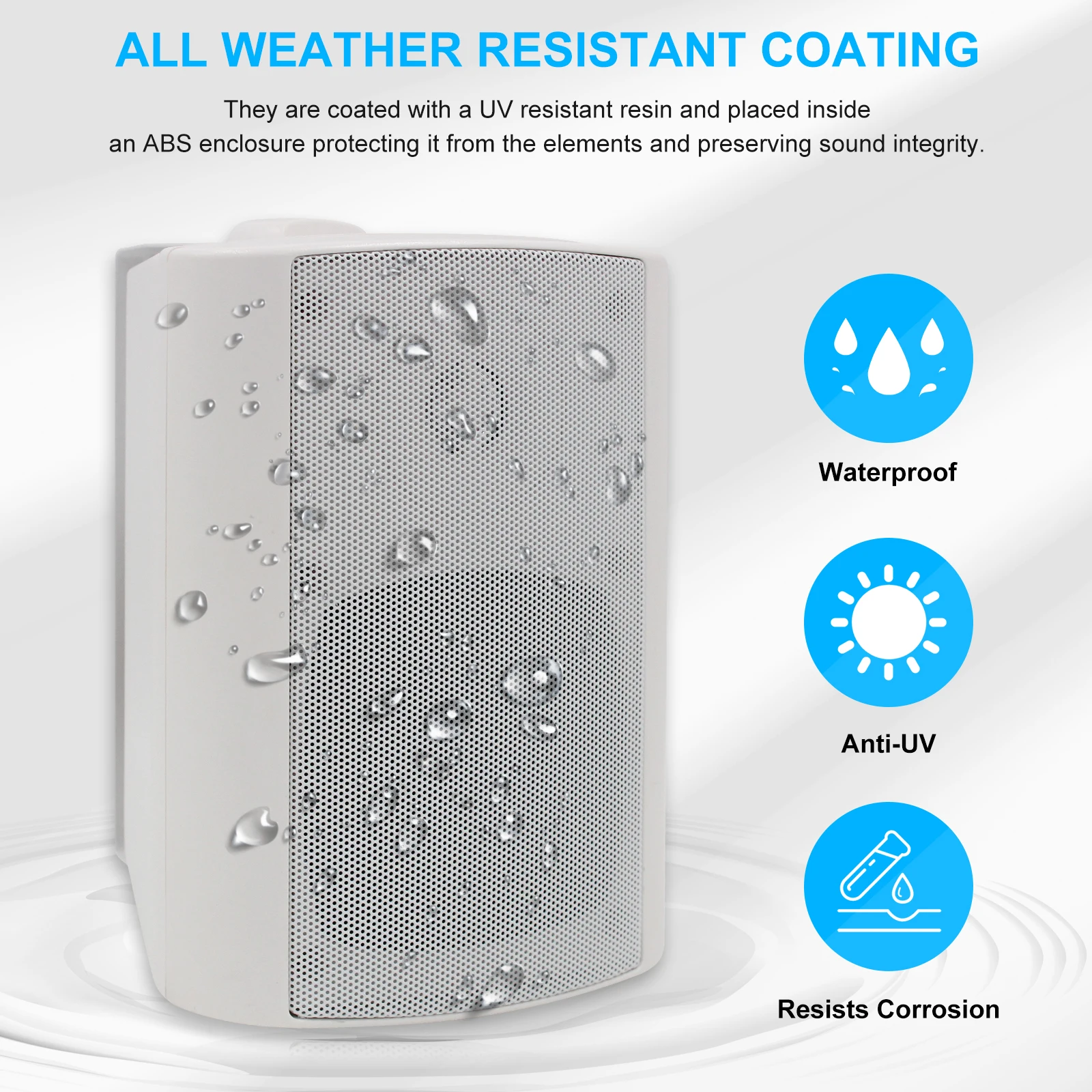 Herdio 4 Inches Outdoor Bluetooth Speakers Waterproof Patio Deck Wall Mount Speakers （White） Renewed 
