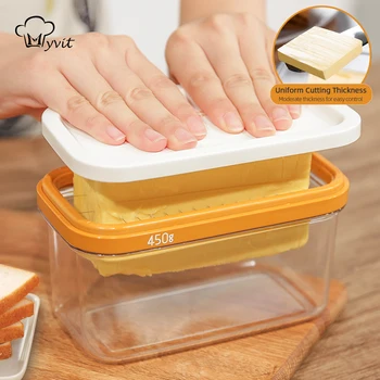 버터 상자 용기 접시 덮개 냉장고 보관 플라스틱 버터 키퍼 커터 포함, 쉬운 절단 스틱 버터
