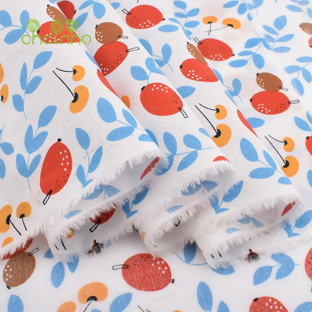Chainho,Printed Plain Weave Poplin Cotton Fabric,DIY Sewing Quilting Material,Patchwork Cloth,Berry Series,3 Big Sizes,15PC18