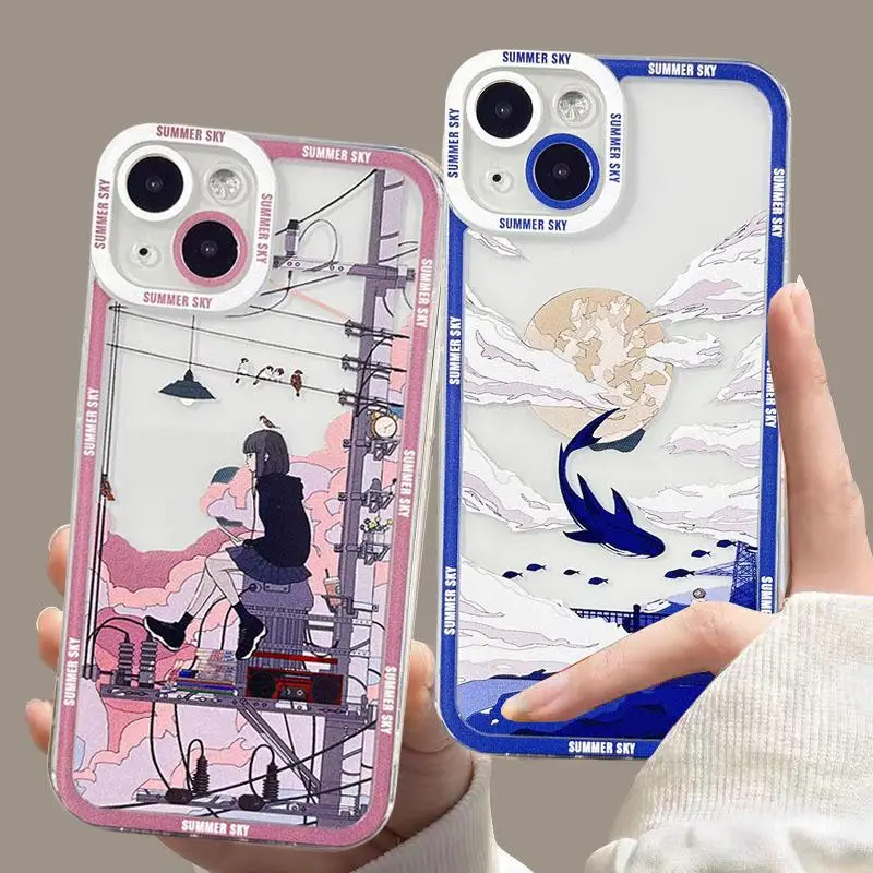 Cute Anime Scenery Clear Phone Case Cover