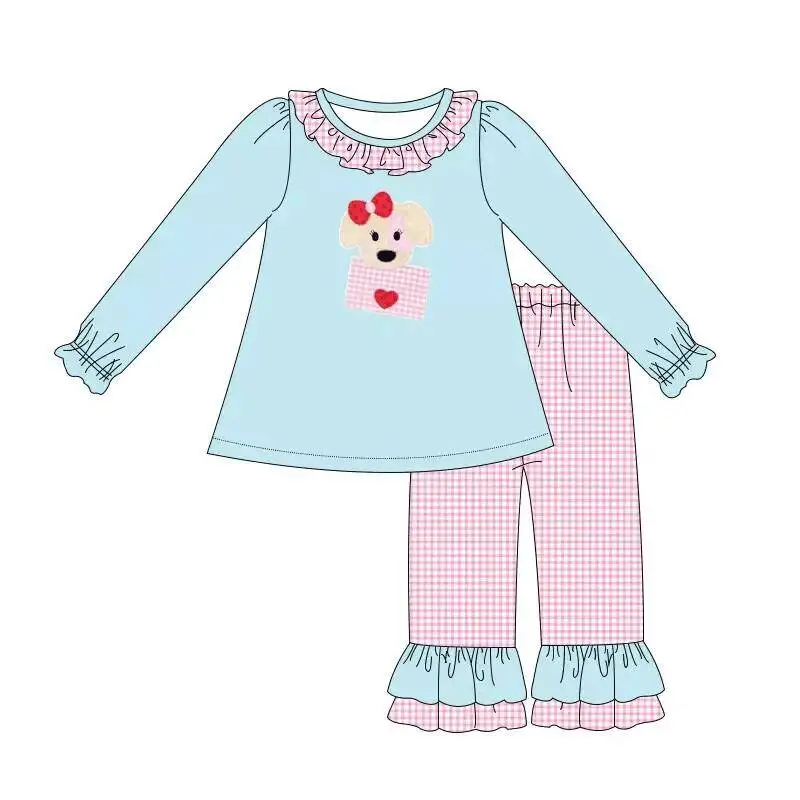 

Лидер продаж, детская одежда для девочек на День святого Валентина, модная детская одежда для малышей, клетчатый синий костюм для новорожденных с оборками