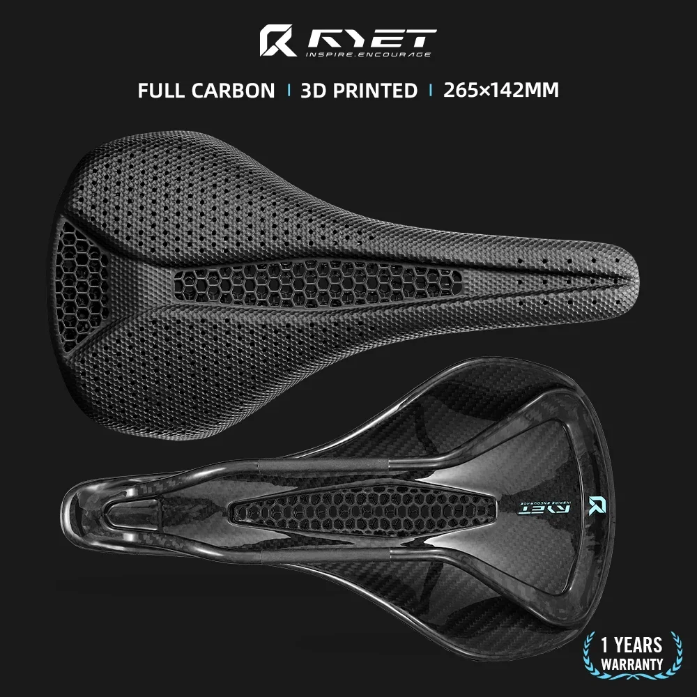 RYET Full Carbon 3D Printed Bike Saddle 265mm*142 Bicycle Seat MTB Gravel Road Wide Seating 7*9mm Cycling Cushion Parts