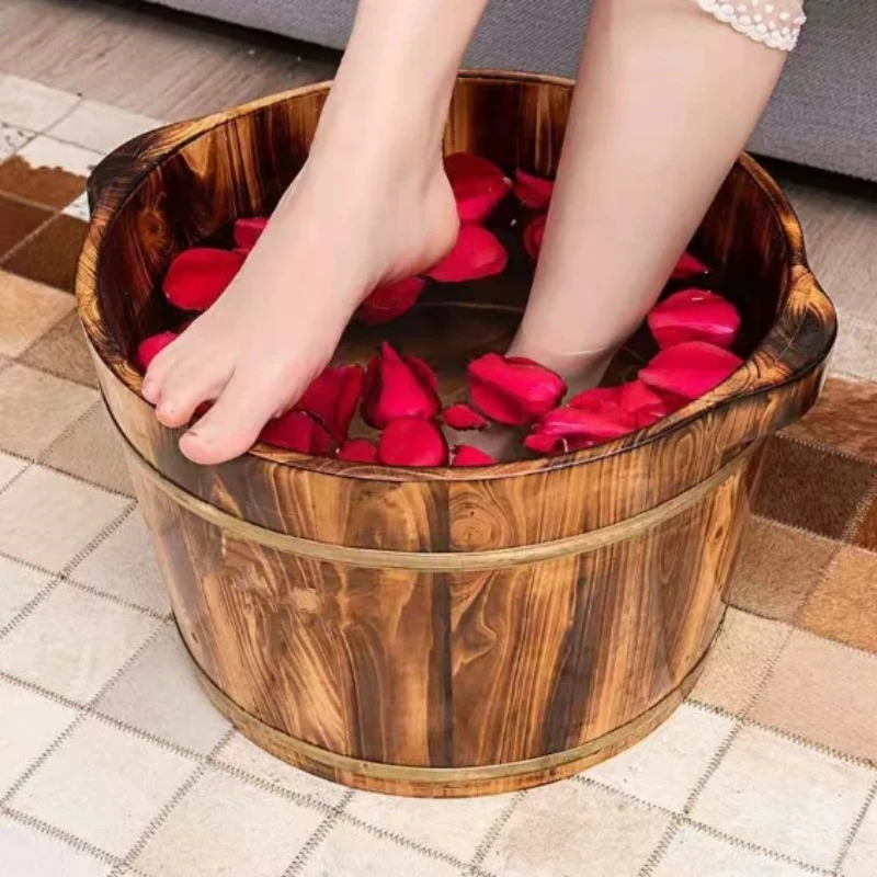 1PC Covered health foot bath tub carbonized foot bath tub household foot basin thickened solid wood with acupoints foot bath tub