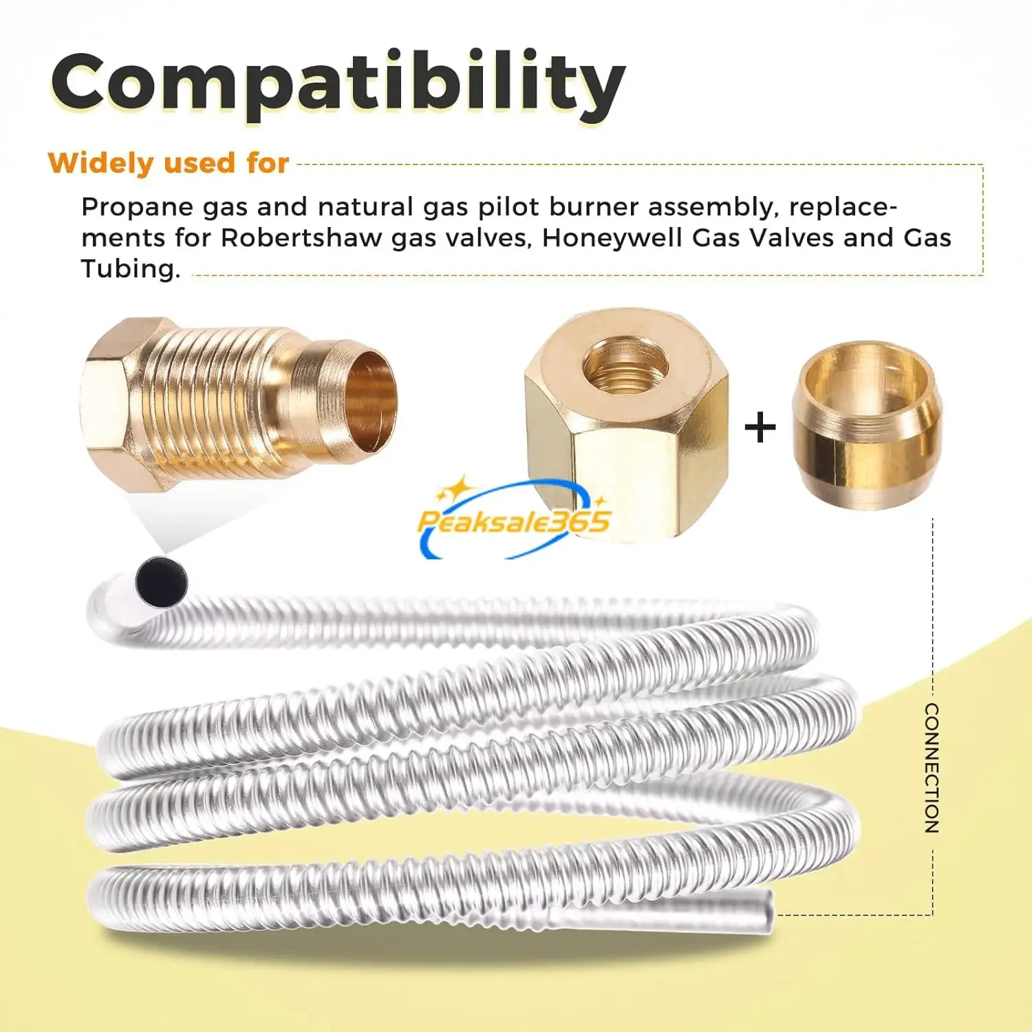 Pilot Tube Fittings Flexible Stainless Steel Line 2 kits 1/4" OD 36In fits Robertshaw Honeywell Natural Gas Propane Replace