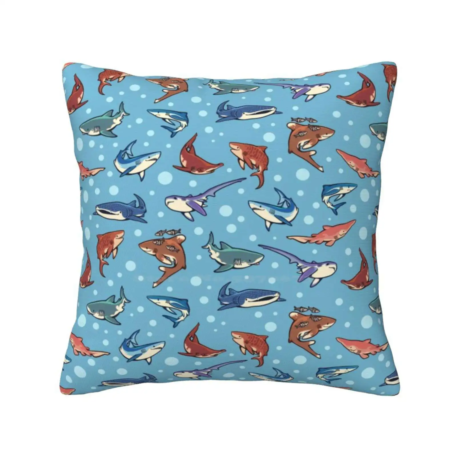 Sharks In The Light Blue Federa Per Cuscino Mako Shark Whale Shark White Shark Goblin Shark Trebbiatrice Shark Tiger Shark Blue