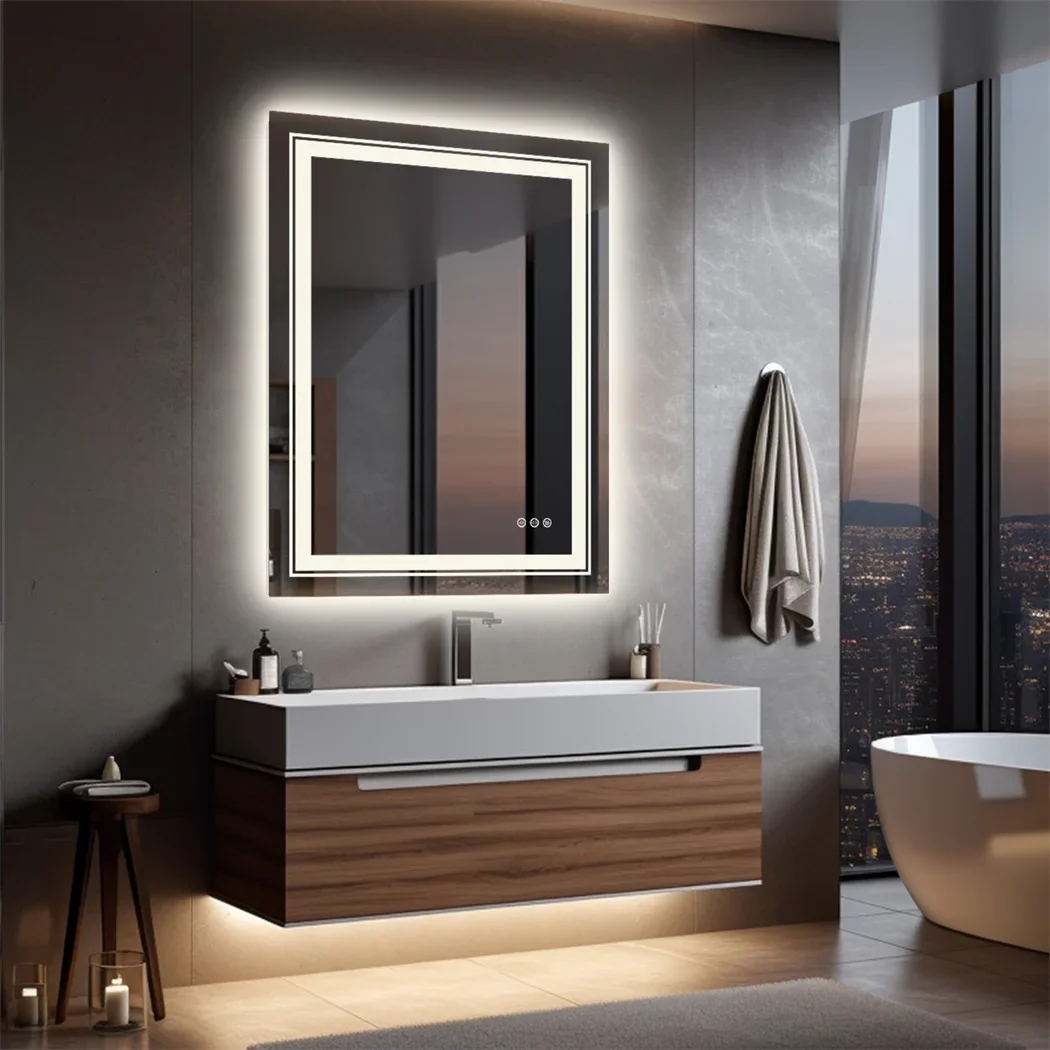 Luxury LED Bathroom Mirror with Double Lights, Dimmable, IP65 Waterproof, Anti-Fog, Crystal Clear Vanity Makeup Mirror