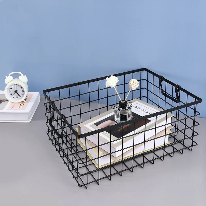 1 PC Black Iron Storage Basket Storage Basket Multifunctional Wire Mesh Desktop Storage Organizer for Home Wicker Supplies 3