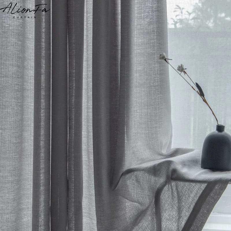 Modern Solid Tulle Window Curtains For Living Room Linen Fabric Thick Sheer Curtain For Bedroom Ready Kitchen Voile Drapes Panel eyelet curtains