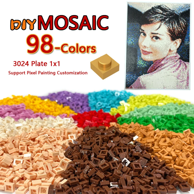 

Smartable Plate 1x1 Building Block MOC Parts DIY LOGO Pixel Art QR Code Brick Mosaic Toys 98 Colors Compatible 3024 578pcs/Lot