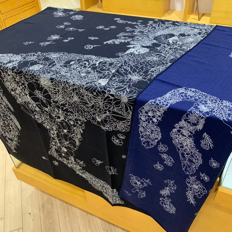

Double Print Shawls 140 Designer Silk Wool Scarves Cashmere Shawls Herms Hand Rolled Stole Pashmina Winter Accessories