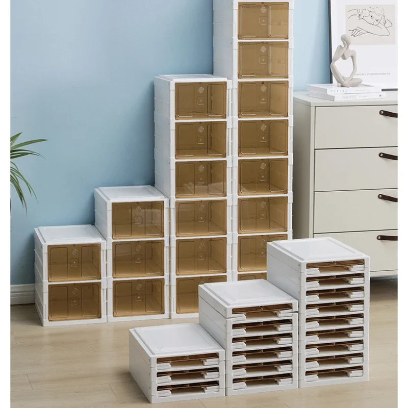 

Folding free installation box Transparent shoe cabinet storage sundries storage box shoe organizer and storage