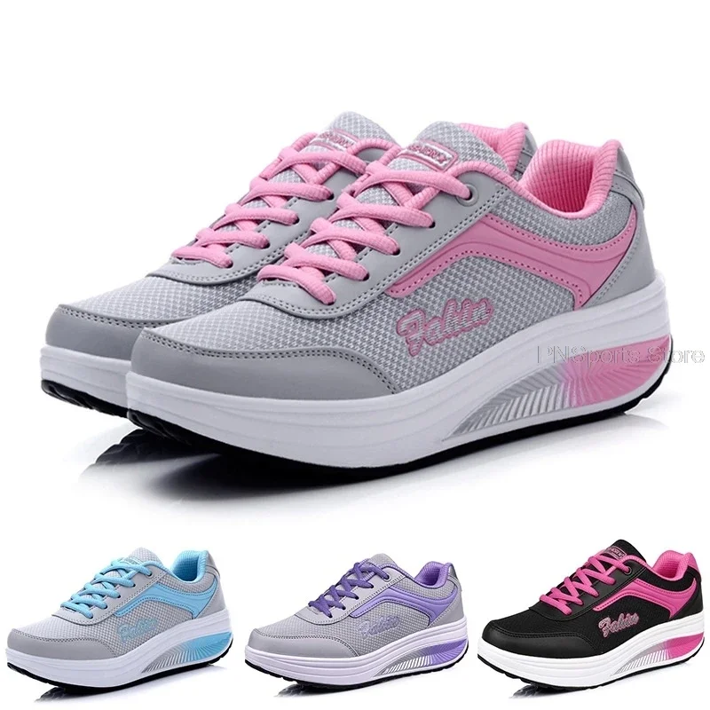 Women Slimming Toning Shoes Height Increasing Wedge Sneakers Fitness Shoes Ladies Platform Soft Swing Sneakers Plus Size
