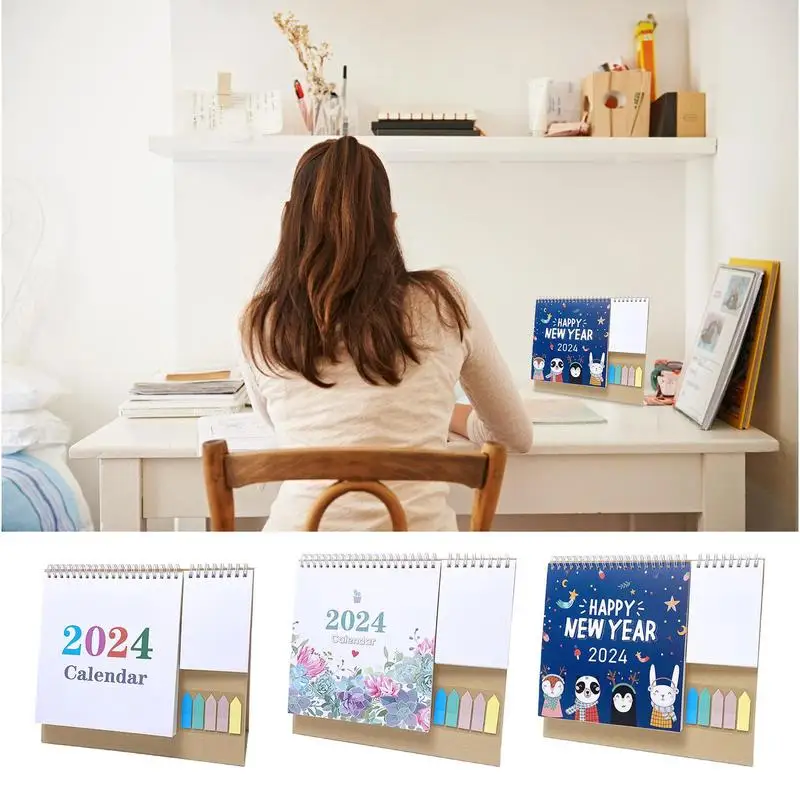 

2024 Simple Multifunctional Desktop Calendar English Coil Daily Monthly Planner Schedule Yearly Agenda Organizer Home Office