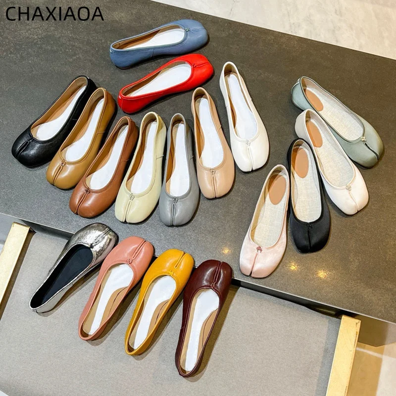 

2024 Luxury Designer Leather Loafers Casual Split Toe high quality Summer Ballet Flats Women Walking Shoes