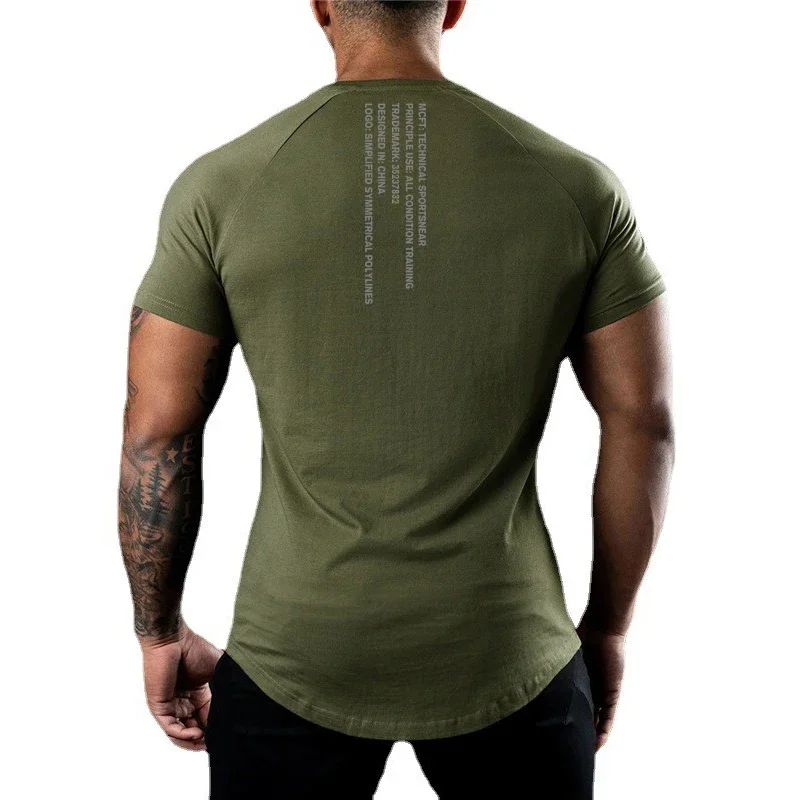 Back Neck Letter-printed Running T-shirt Summer GYM Half Sleeve Men\'s Fitness Workout Muscle Short Sleeve