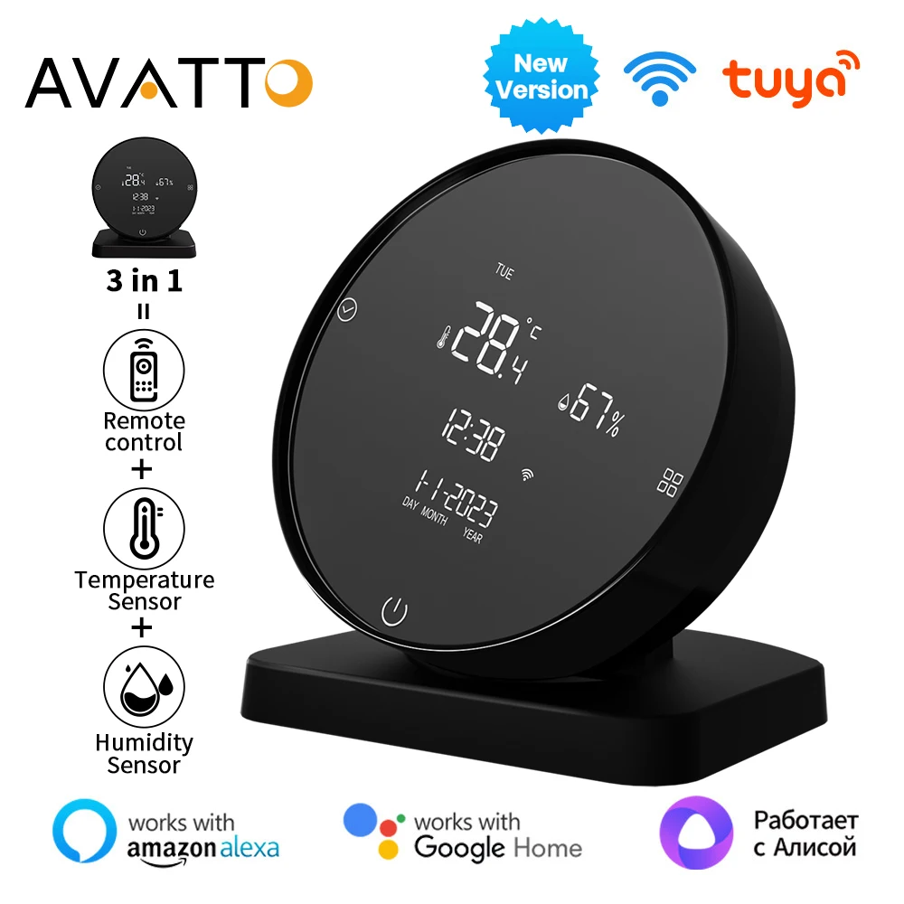 AVATTO WiFi Tuya IR Remote Control Smart Temperature Humidity Sensor Detector Remote Monitor Support Alexa,Google Home,Alice