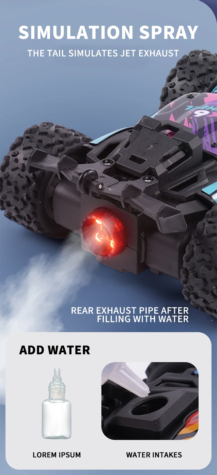 2.4G Remote Control Cars Rc Car Electric Led Lights 4Wd Stunt Climbing Cars With Spray Toys For Boys Kids Children Gift