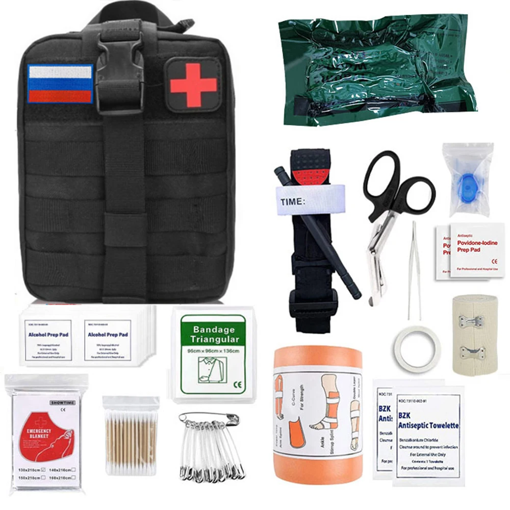 46 pcs Emergency Survival Kit Molle Outdoor Gear Survival Kit Trauma Disinfection Kit Camping Hunting Disaster Survival Kit