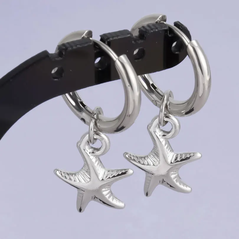 Metall Stahl Farbe Runde Hoop Marine Tier Schildkröte Shell Seestern Ohrringe Für Frauen Männer Zubehör Titan Stahl Schmuck Arete – Detail 9