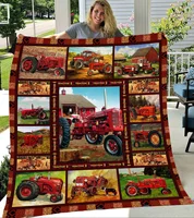 Flannel Tractor Blanket Farm Tractor Harvester Print Throw Blanket Lightweight Warm Boys Children Cartoon Bed Blankets Bedspread 2