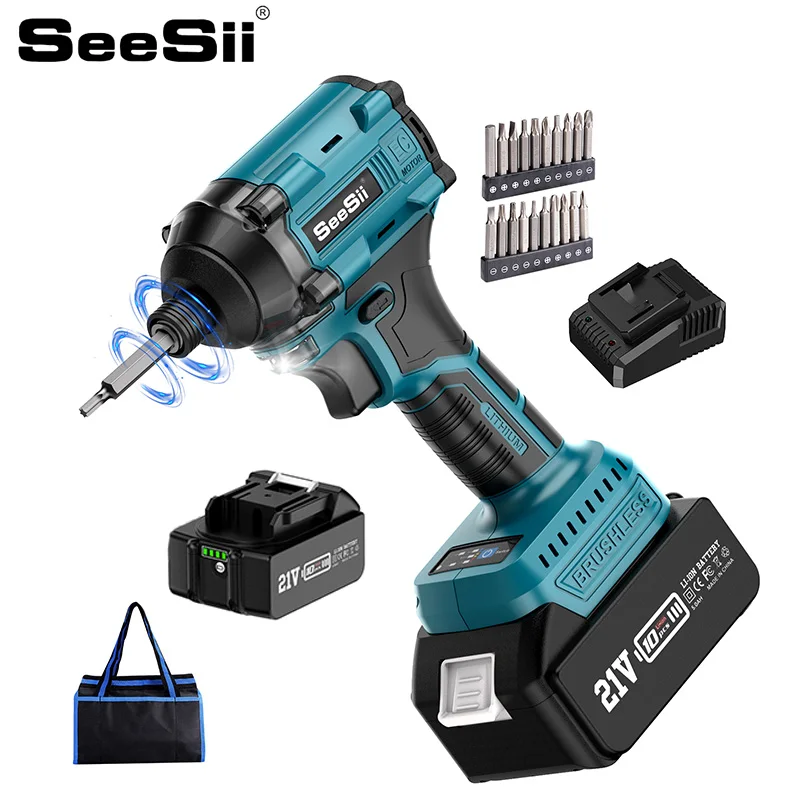 

SEESII Brushless Electric Screwdriver Drill Cordless Variable Speed 250NM Impact Driver Power Tools For Makita 18v Battery