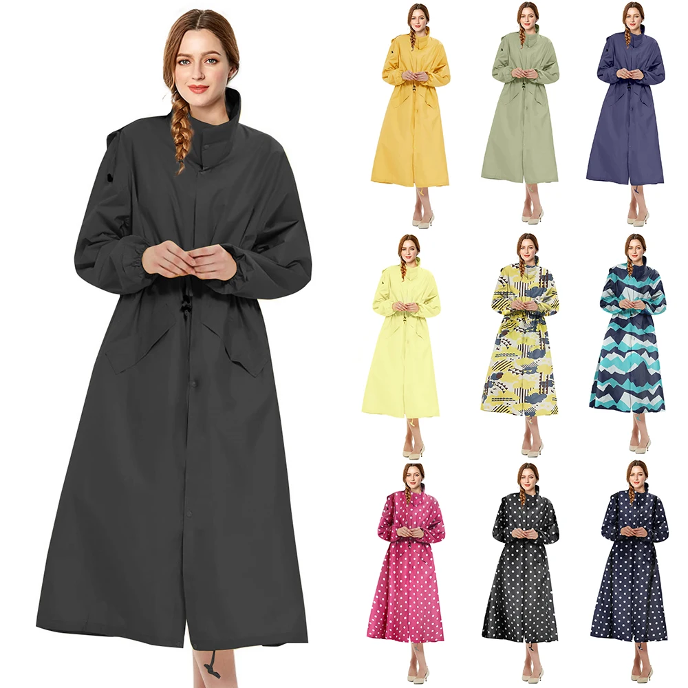 Long Raincoat For Women Stylish Waterproof Zipper Fashion Jacket Full Body Adult Poncho Rain Coat Cover Hooded