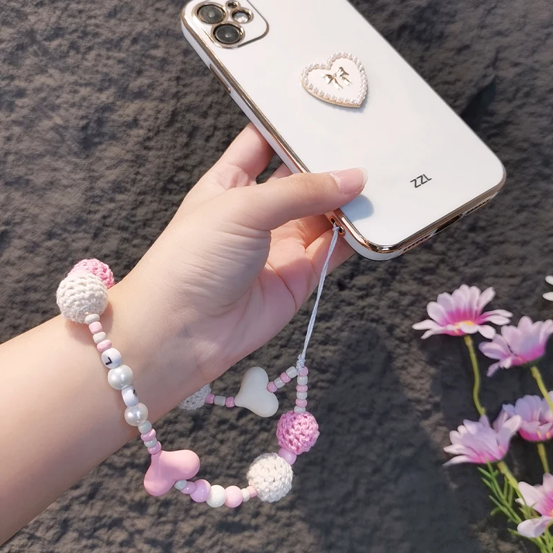 Phone Wrist Strap Lanyard Phone Anti-lost Sling Short Hand-beaded Wool Knitted Pendant Wrist Strap Pendant Mobile Ph