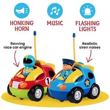 KBDFA 2-Piece Cartoon Remote-ontrolled Police Car And Racing Radio Controlled Toy Gift For Children And Boys With Girls 3