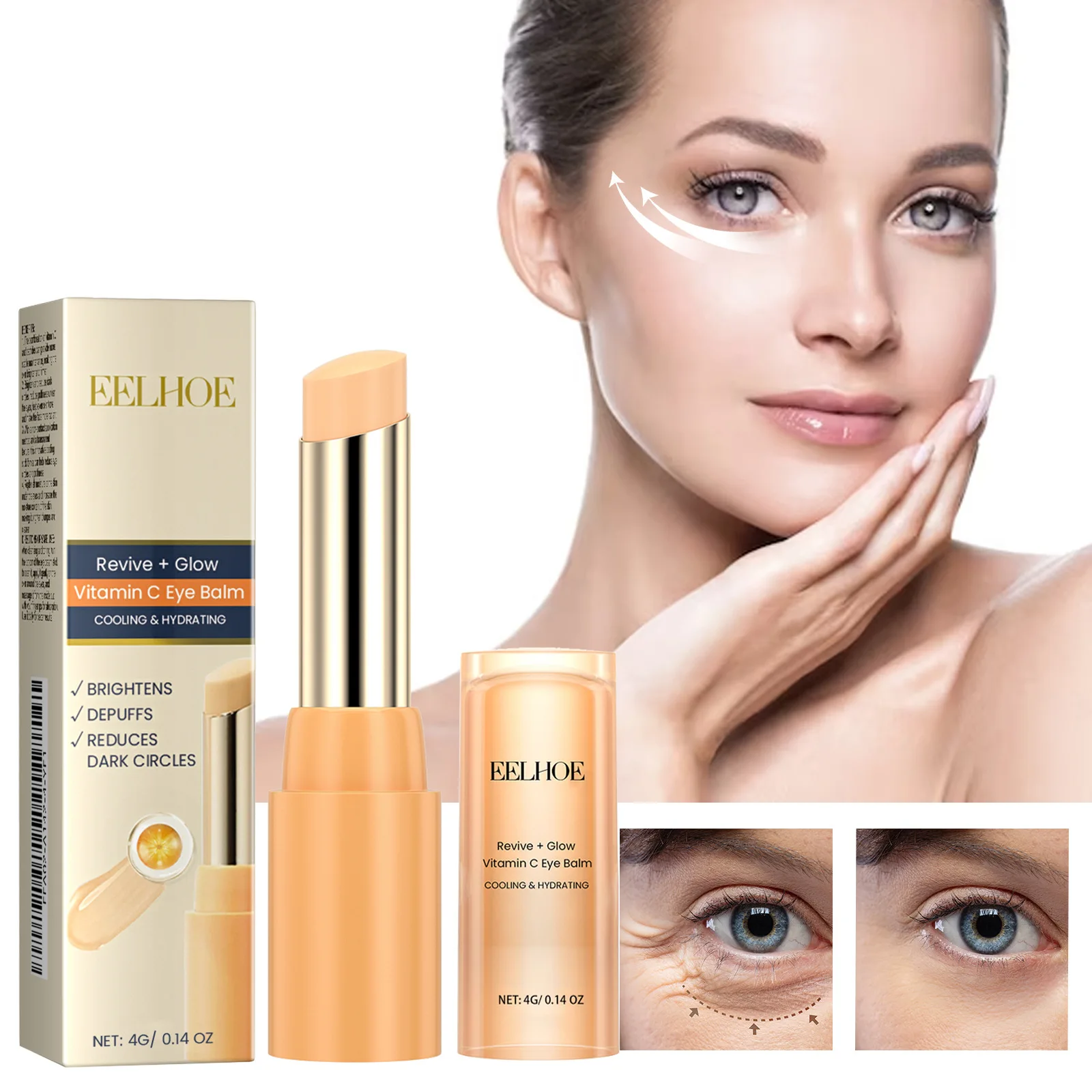 Vitamin C Eye Balm Anti Wrinkle Moisturizing Balm Eye Bag Removal Dark Circles Reduce Fine Lines Smoothing Cream for Women